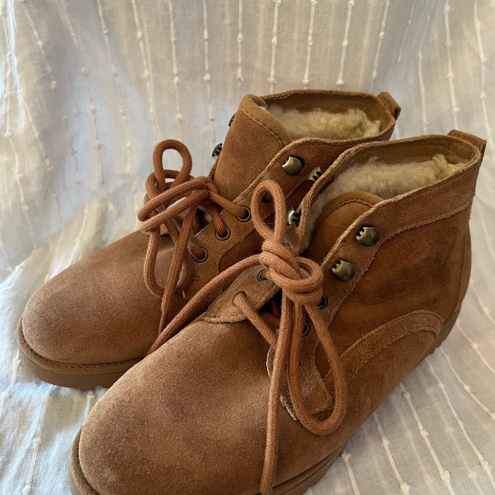 UGG Chestnut Suede Ankle Boots with Shearling